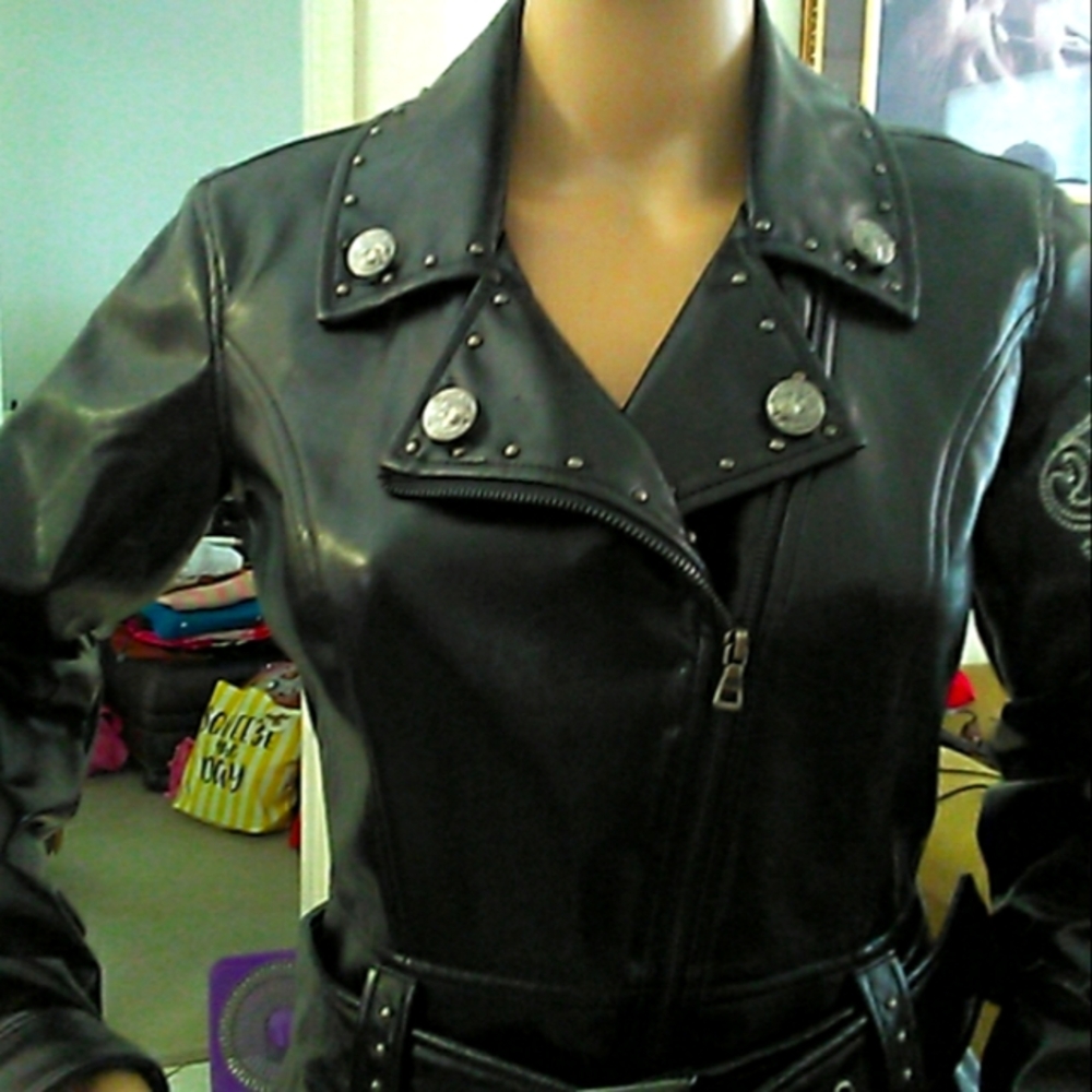 BNWOT LL COOL J. Black FAUX Leather Motorcycle Jacket W Asymmetrical ZIP BAD ASS - Picture 4 of 13